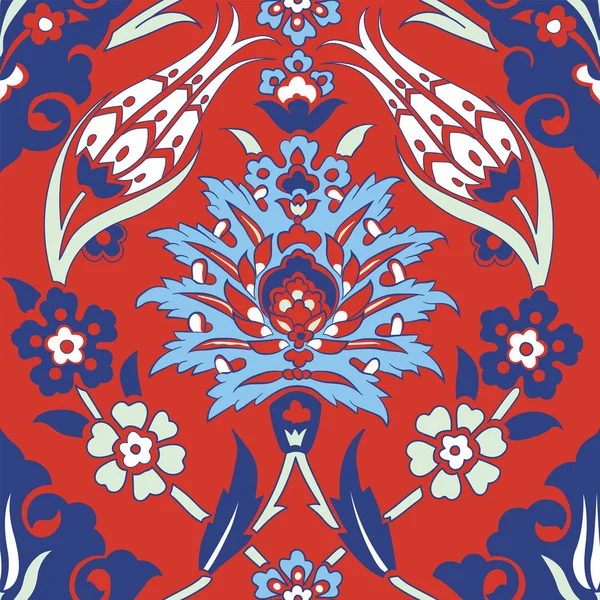 Iznik patrón de azulejos con adornos florales — Vector de stock