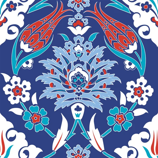 Padrão de azulejo Iznik com ornamentos florais — Vetor de Stock