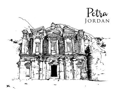 Drawing sketch illustration of Petra, Jordan clipart