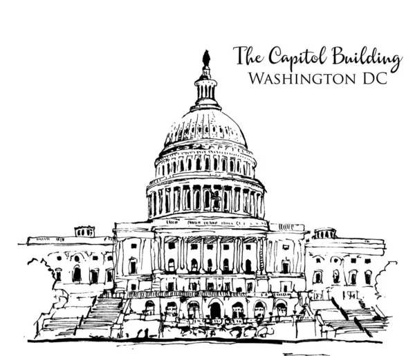 Drawing sketch illustration of the Capitol Building in USA — Stock Vector