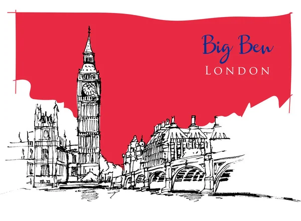 Drawing sketch illustration of Big Ben — Stock Vector