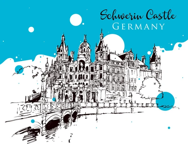 Rysunek szkic ilustracji zamku Schwerin — Wektor stockowy