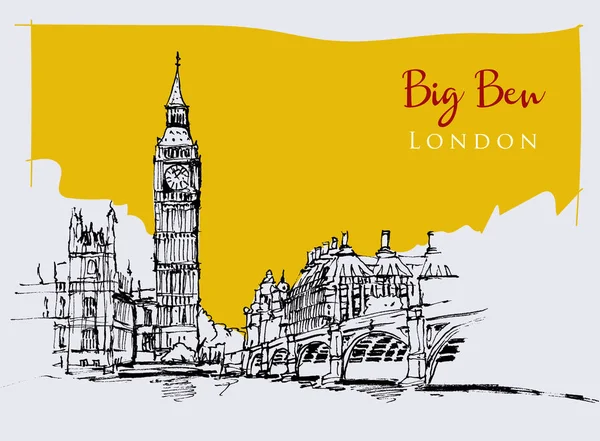 Drawing sketch illustration of Big Ben — Stock Vector