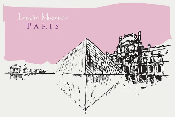 Drawing sketch illustration of the Louvre Museum — 스톡 벡터