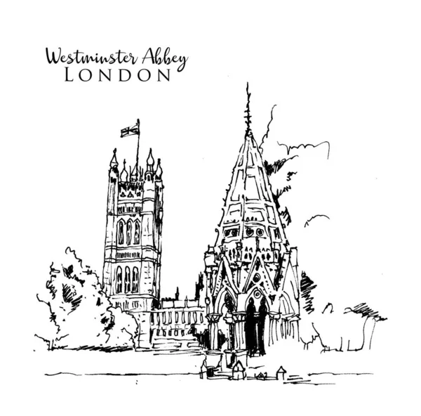 Drawing sketch illustration of Westminster Abbey — Stock Vector