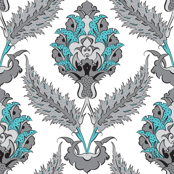伝統的なトルコスタイルのイズニクタイルの装飾 イスラムの花の繰り返しの背景とベクトルシームレスパターンデザイン — ストックベクタ