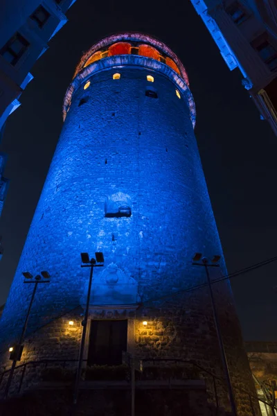 Nachtansicht Des Galata Turms Eines Der Bedeutendsten Wahrzeichen Istanbuls — Stockfoto