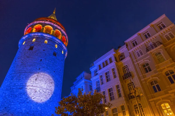 Nachtansicht Des Galata Turms Eines Der Bedeutendsten Wahrzeichen Istanbuls — Stockfoto