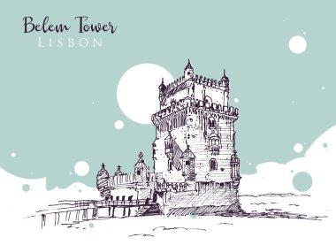 Drawing sketch illustration of Belem Tower in lisbon, Portugal clipart