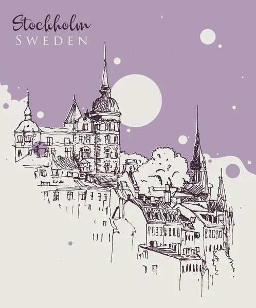 スウェーデンの首都ストックホルムの都市線のスケッチ図を描く — ストックベクタ