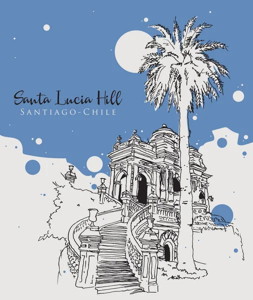 Rysunek Szkic Ilustracji Parku Santa Lucia Hill Santiago Chile — Wektor stockowy
