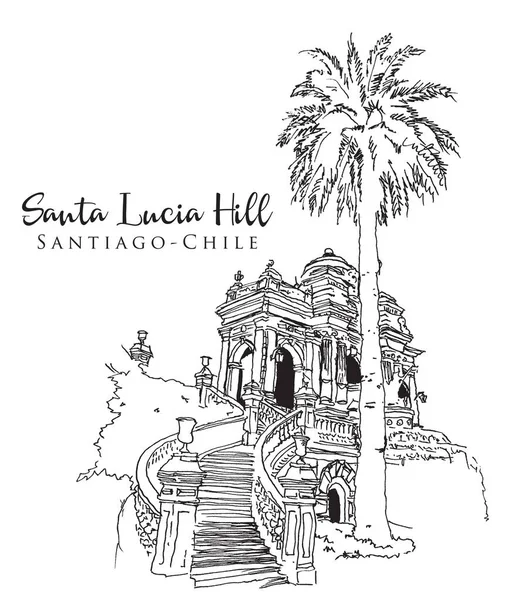 Teckning Skiss Illustration Santa Lucia Hill Park Santiago Chile — Stock vektor