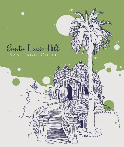 Tekening Illustratie Van Santa Lucia Hill Park Santiago Chili — Stockvector