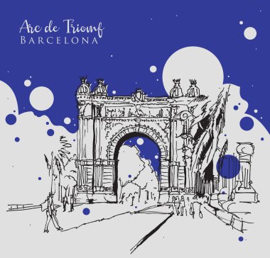 Drawing sketch illustration of the Arc de Triomf in Barcelona, Spain clipart