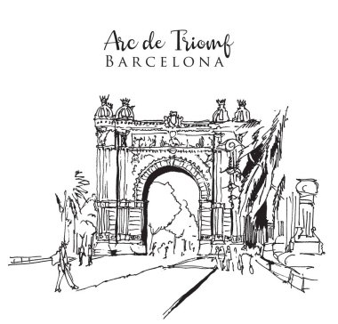 Drawing sketch illustration of the Arc de Triomf in Barcelona, Spain clipart
