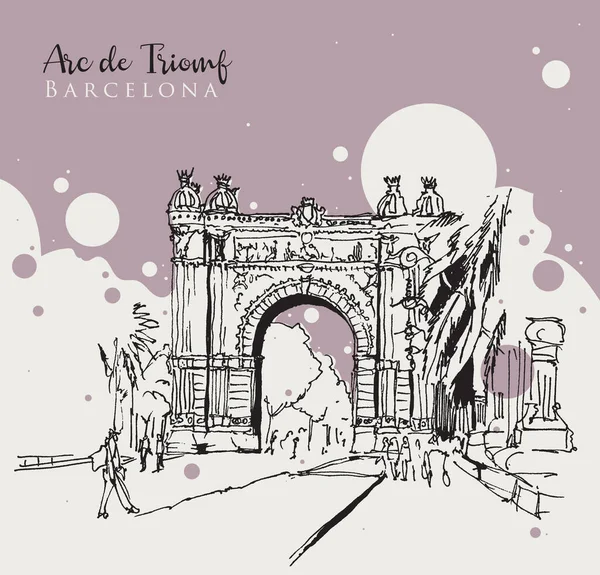 Tekening Van Arc Triomf Barcelona Spanje — Stockvector