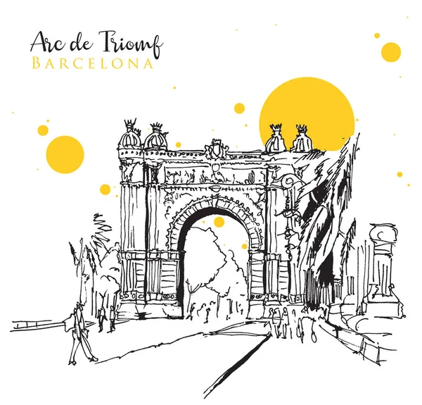스페인 바르셀로나에 Arc Triomf 스케치 — 스톡 벡터