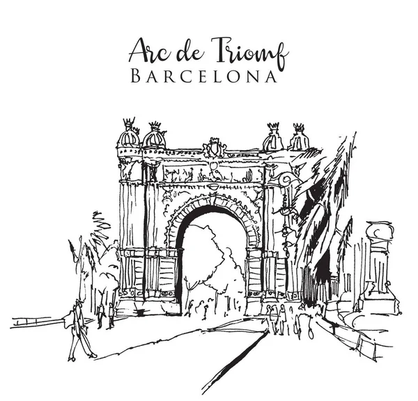 Zeichnen Skizze Illustration Des Arc Triomf Barcelona Spanien — Stockvektor