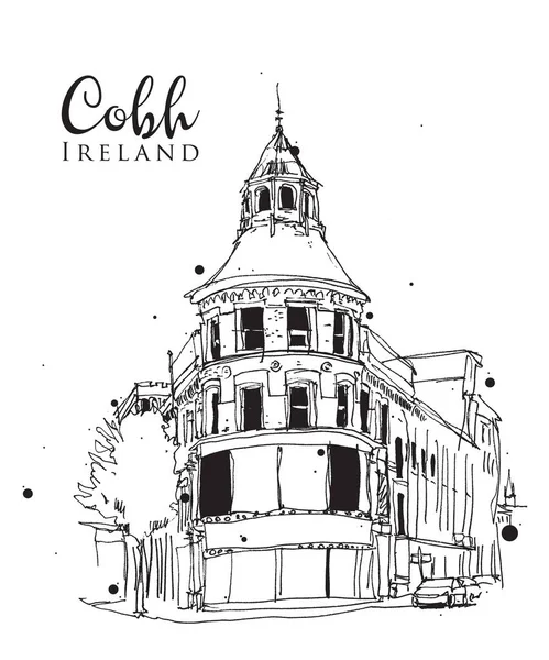 Desenho Esboço Ilustração Uma Esquina Rua Cobh Irlanda — Vetor de Stock