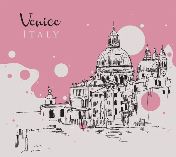 意大利威尼斯圣玛丽亚大教堂的著名运河和圆顶的绘画草图 — 图库矢量图片