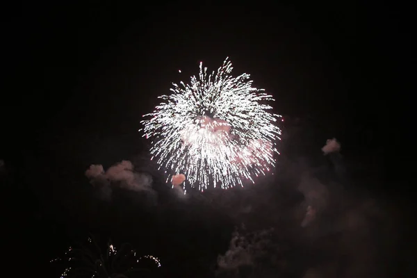 Fajerwerk celebracja czarny nocnym niebie — Zdjęcie stockowe