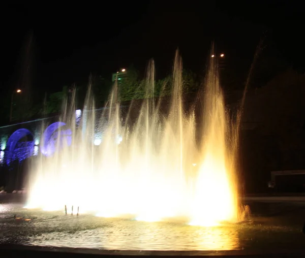 Fontana di canto in piazza Rike Tbilisi di notte — Foto Stock