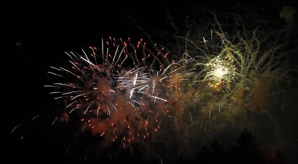 Festeggiamenti fuochi d'artificio nel cielo notturno nero — Foto Stock