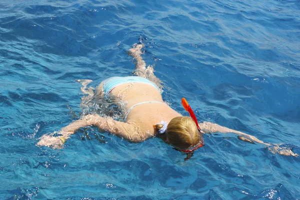 Vrouw fotograaf in water van de rode zee duiken — Stockfoto