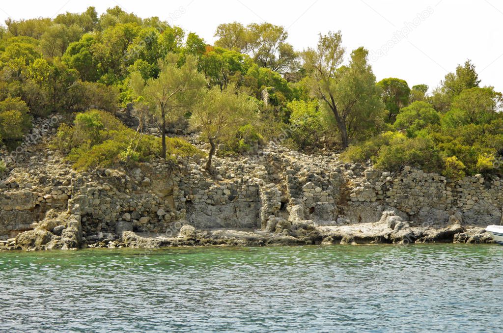 Seashore ruins on St. Nicholas island - Gemiler island, Turkey