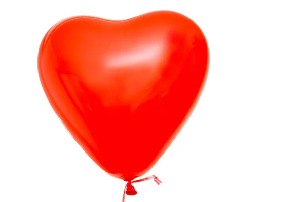 Walentynki Duży Czerwony Kształt Serca Balon Wstążką Izolowane Białym Tle — Zdjęcie stockowe