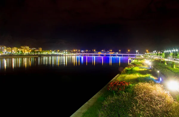 Vista Rio Noite Antalya Konyalti Turquia Ponte Noite — Fotografia de Stock