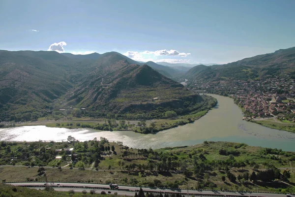 Confluencia Los Ríos Aragvi Kura Cerca Ciudad Mtskheta Georgia República — Foto de Stock