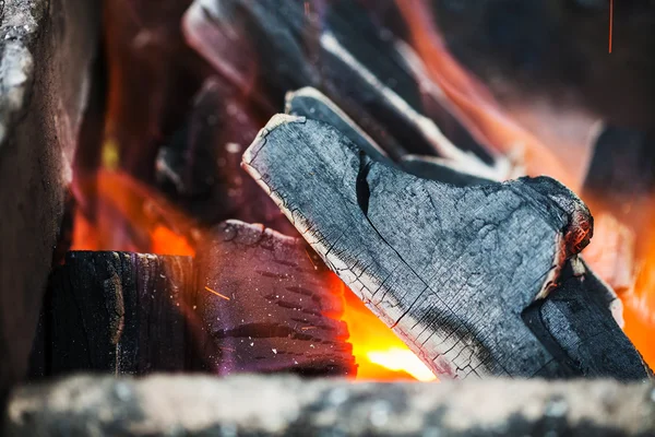 Burning wooden coals in the forge furnace — Stock Photo, Image