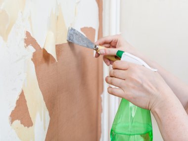 Duvar kağıdı kimyasal striptizci ile Temizleme