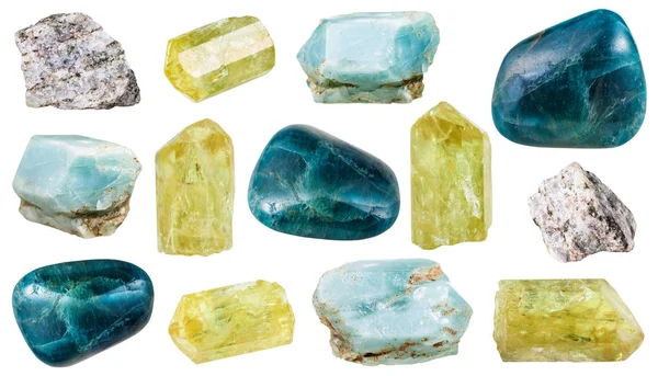 Vari cristalli di apatite, rocce e pietre preziose — Foto Stock