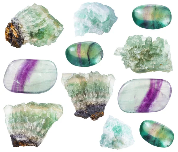 Varios cristales de fluorita, rocas y piedras preciosas — Foto de Stock