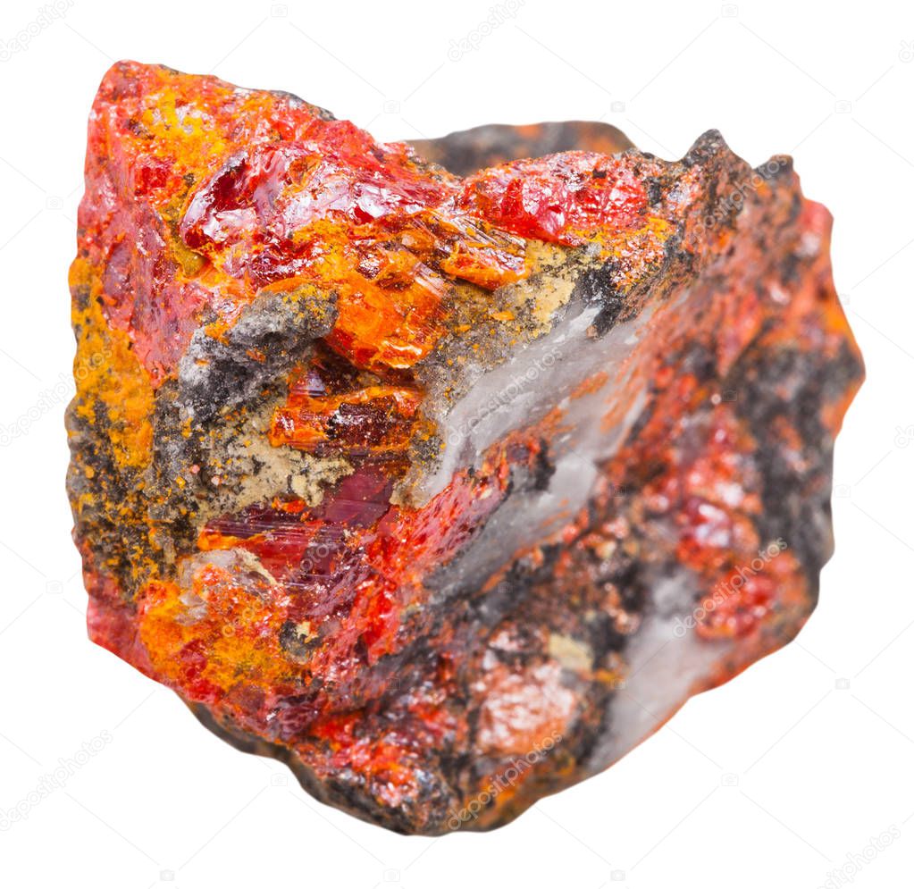 crystals of red Realgar isolated on white