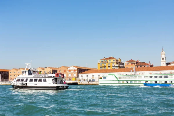 View of docks of venetian port from canal — Stock Photo, Image