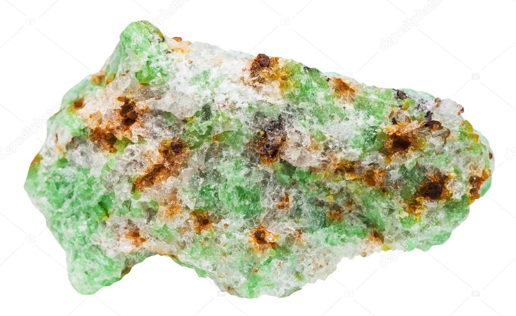 green Edenite rock isolated on white