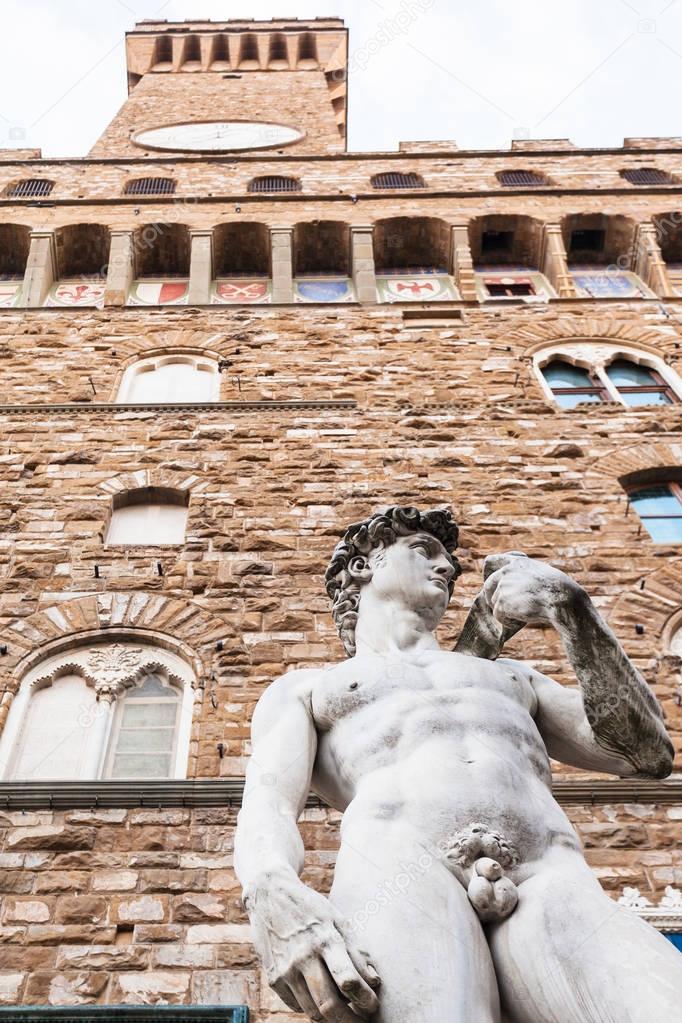 statue David near Palazzo Vecchio in Florence