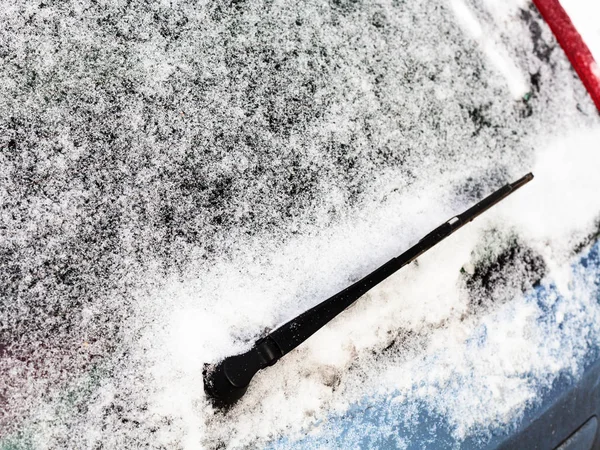 Frozen rear window of car in winter — Stock Photo, Image