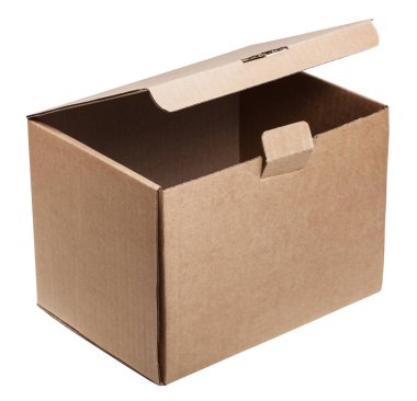 Biraz beyaz izole karton kutusunu açmak