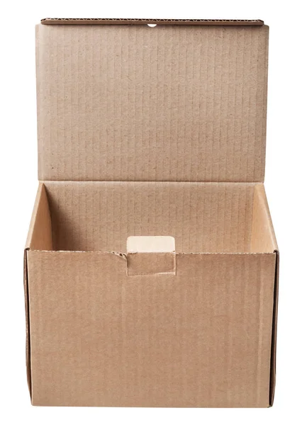 Передний вид открытой картонной коробки изолирован — стоковое фото