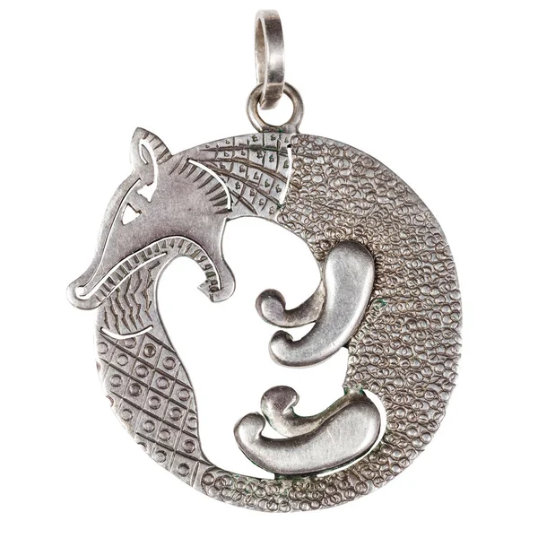 Silver pendant - fox biting its tail — Stock Photo, Image