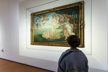 visitor in Botticelli room of Uffizi Gallery clipart
