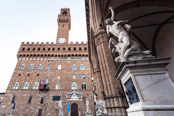 Statua e facciata di Palazzo Vecchio (Palazzo Vecchio) ) — Foto Stock