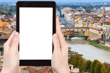 turist Floransa'daki Ponte Vecchio fotoğraf arşivi