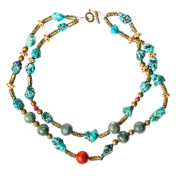 Necklace from serpentine and howlite natural gems — Stock Photo, Image