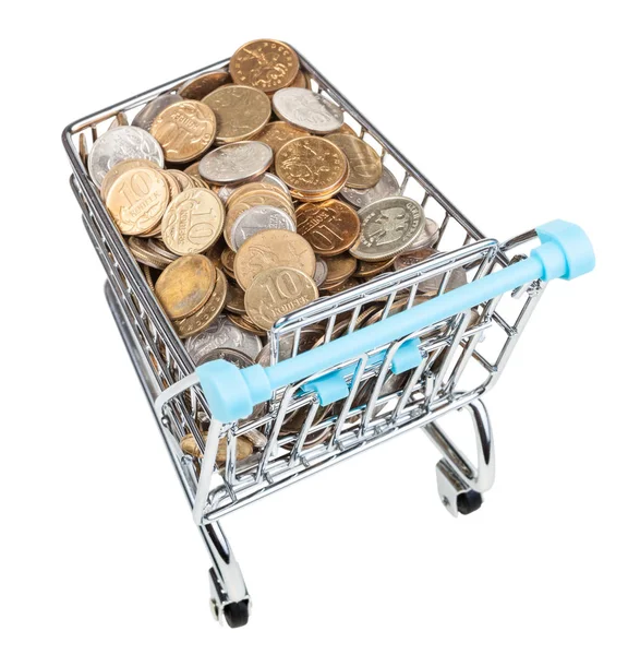 Shopping trolley with russian coins isolated — Stock Photo, Image