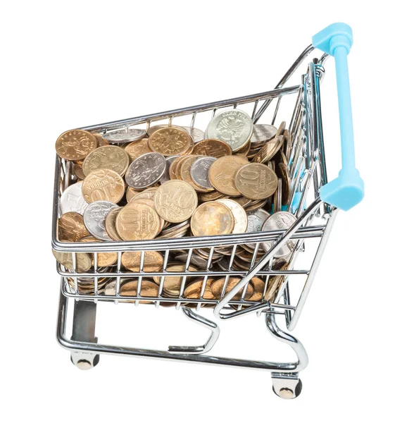 Carrinho de compras com moedas russas isoladas — Fotografia de Stock